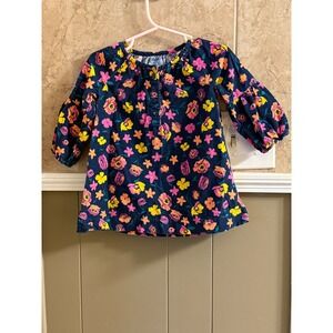 Baby‎ Gap Floral Print Dress 12-18 Months Long Sleeve Navy Blue Flowers